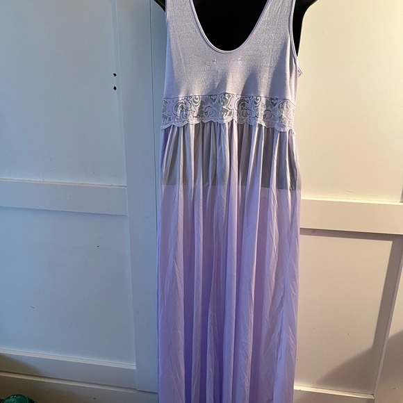 Lavender Lace vintage Nightgown dainty nighty sheer feminine maxi - Picture 7 of 10
